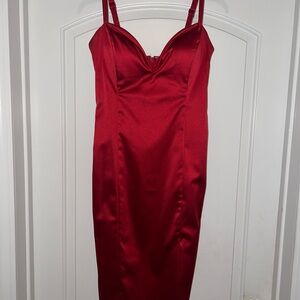 bebe Strapless Red Satin Dress